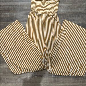American Eagle Outfitters Mustard and White Striped Jumpsuit